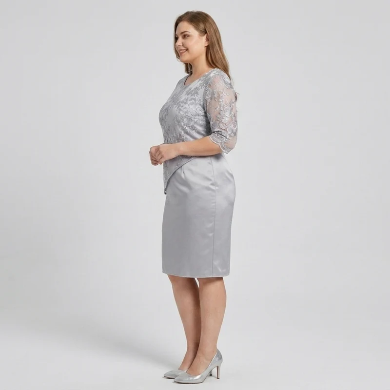 Robe midi grande taille pour femme avec broderie en dentelle