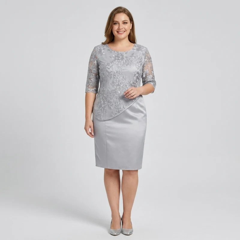 Robe midi grande taille pour femme avec broderie en dentelle