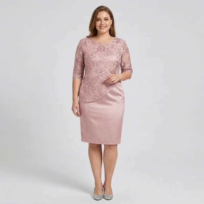 Robe midi grande taille pour femme avec broderie en dentelle