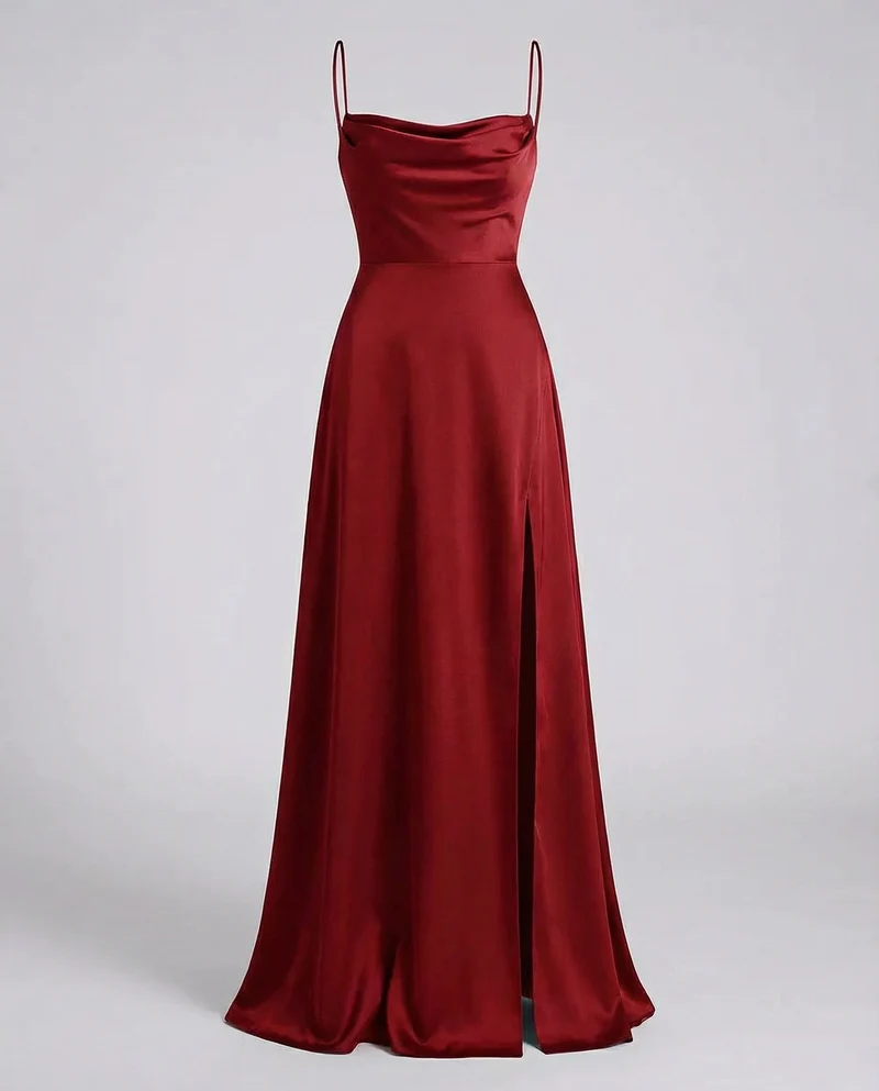 Robe longue de cocktail femme - drapé élégant à fines bretelles - mariage
