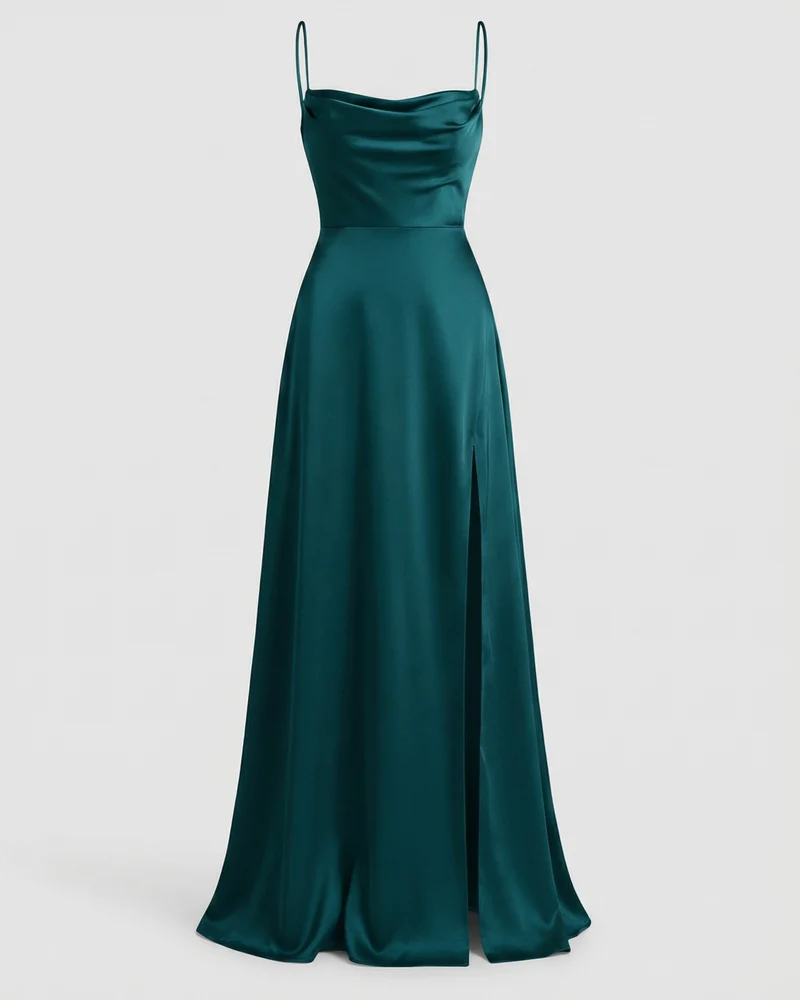 Robe longue de cocktail femme - drapé élégant à fines bretelles - mariage