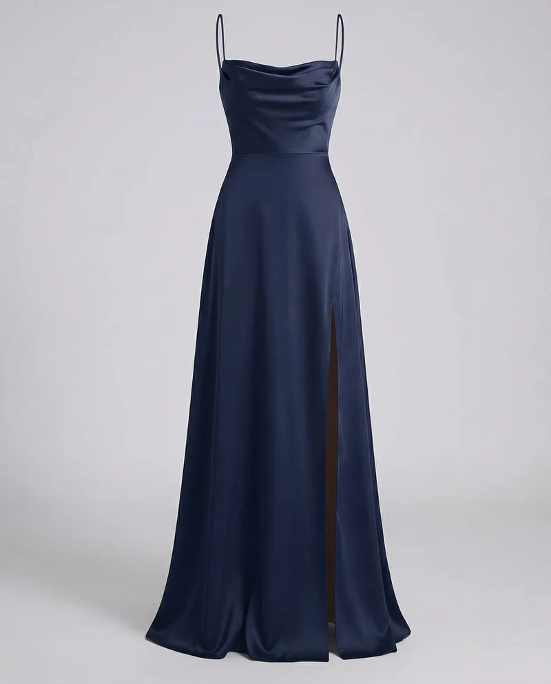Robe longue de cocktail femme - drapé élégant à fines bretelles - mariage