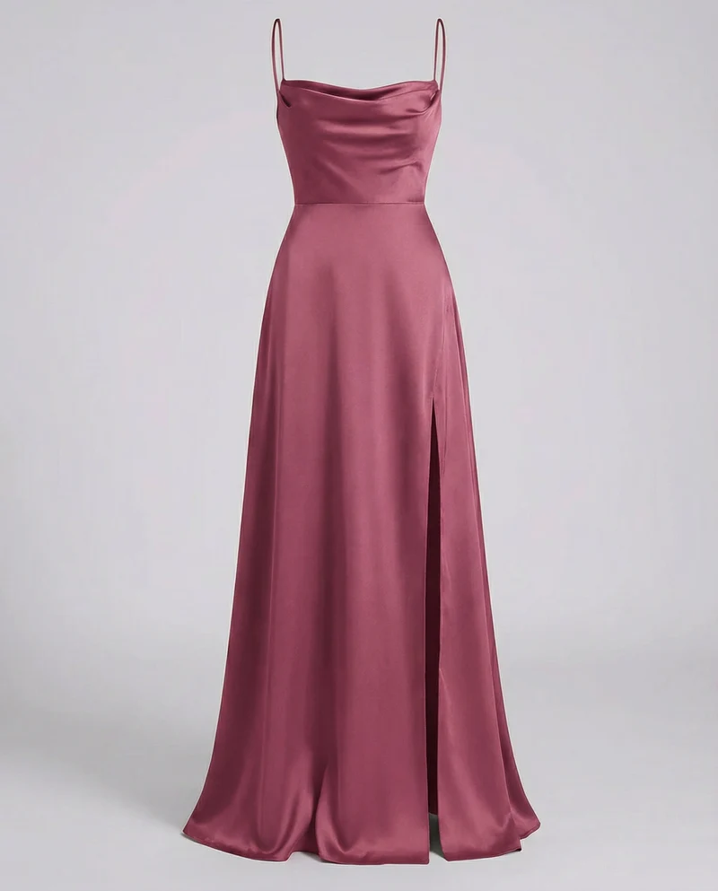 Robe longue de cocktail femme - drapé élégant à fines bretelles - mariage
