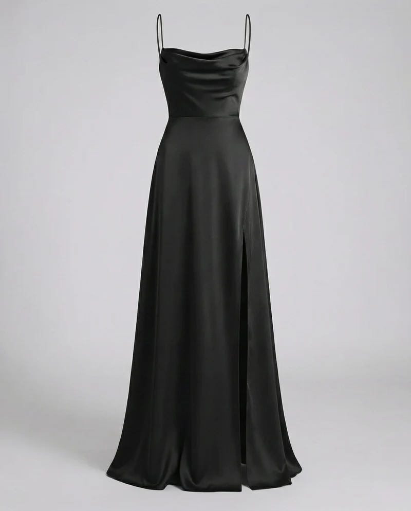 Robe longue de cocktail femme - drapé élégant à fines bretelles - mariage