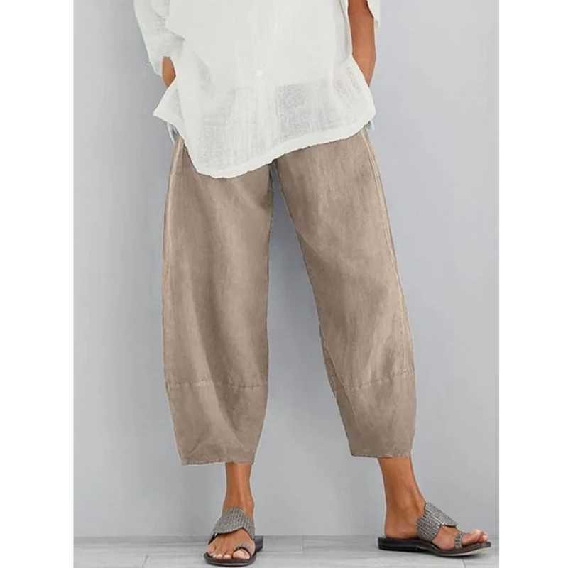 Pantalon large en lin femme - modèle décontracté à coupe droite - été
