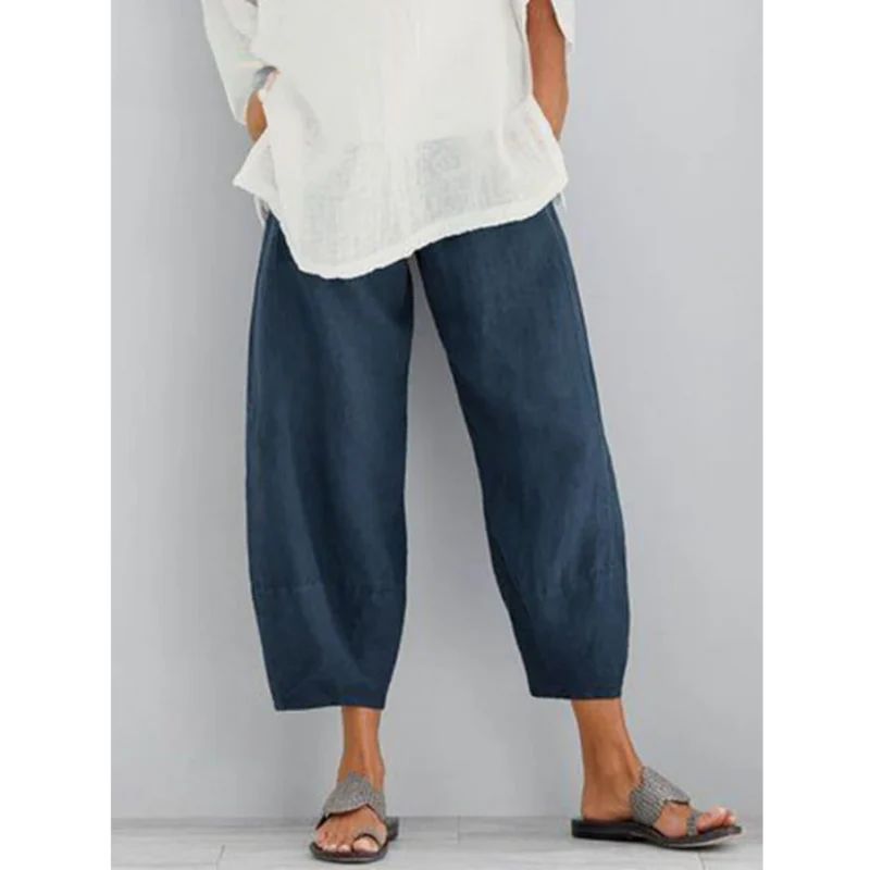 Pantalon large en lin femme - modèle décontracté à coupe droite - été