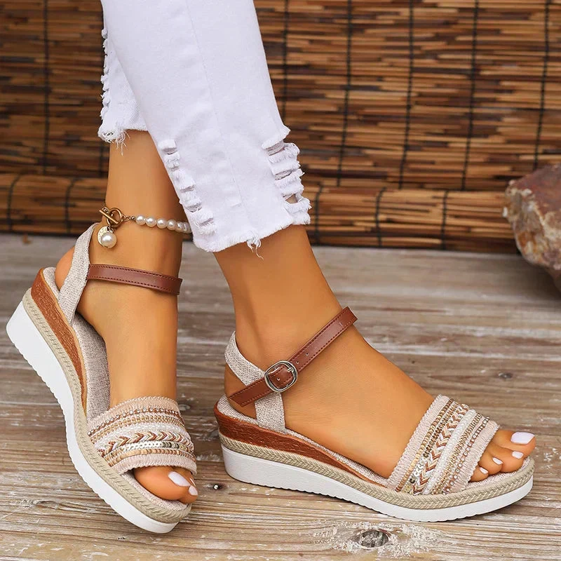 Espadrilles compensées pour femme avec bride en perles - escapade