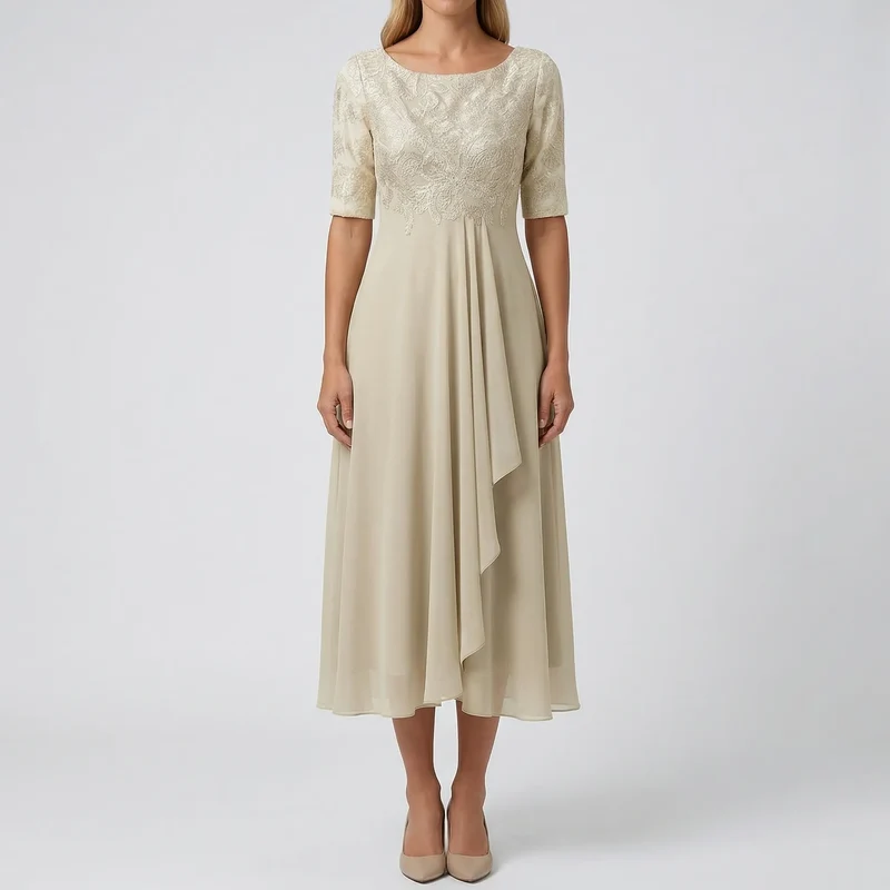 Robe de cocktail pour femme - coupe trapèze et buste en dentelle | soirée