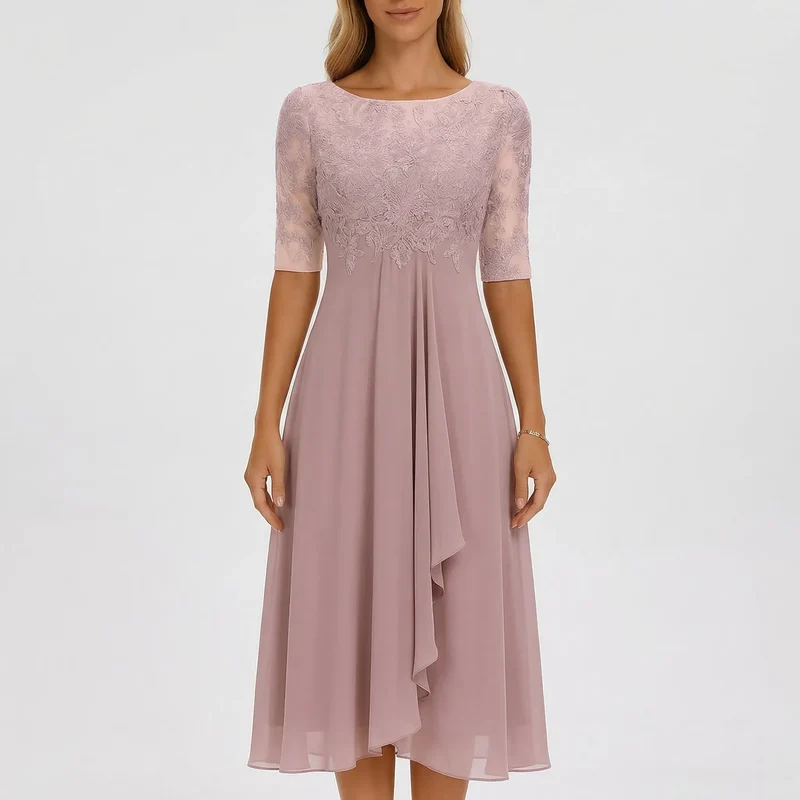 Robe de cocktail pour femme - coupe trapèze et buste en dentelle | soirée