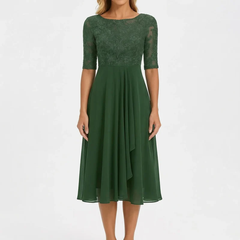 Robe de cocktail pour femme - coupe trapèze et buste en dentelle | soirée
