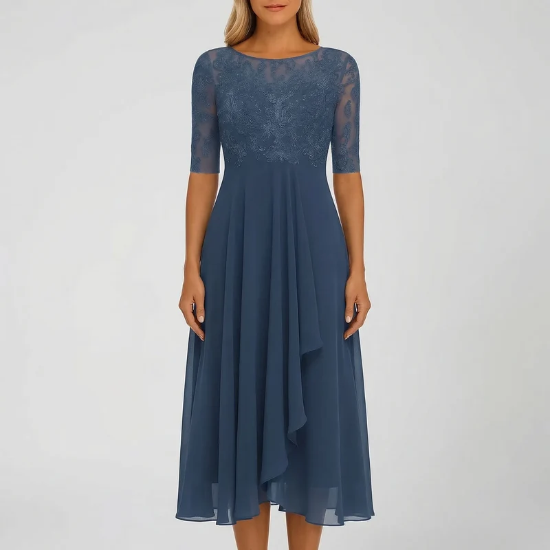 Robe de cocktail pour femme - coupe trapèze et buste en dentelle | soirée