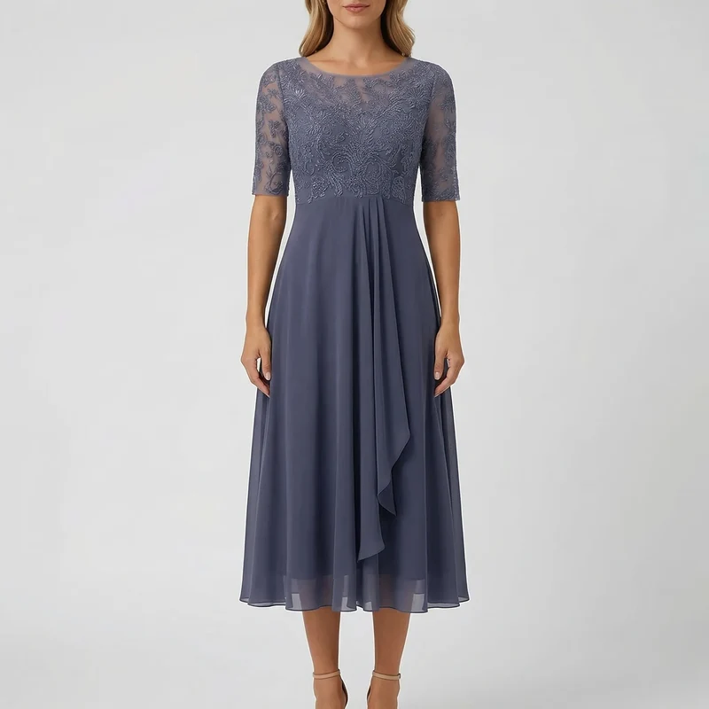 Robe de cocktail pour femme - coupe trapèze et buste en dentelle | soirée