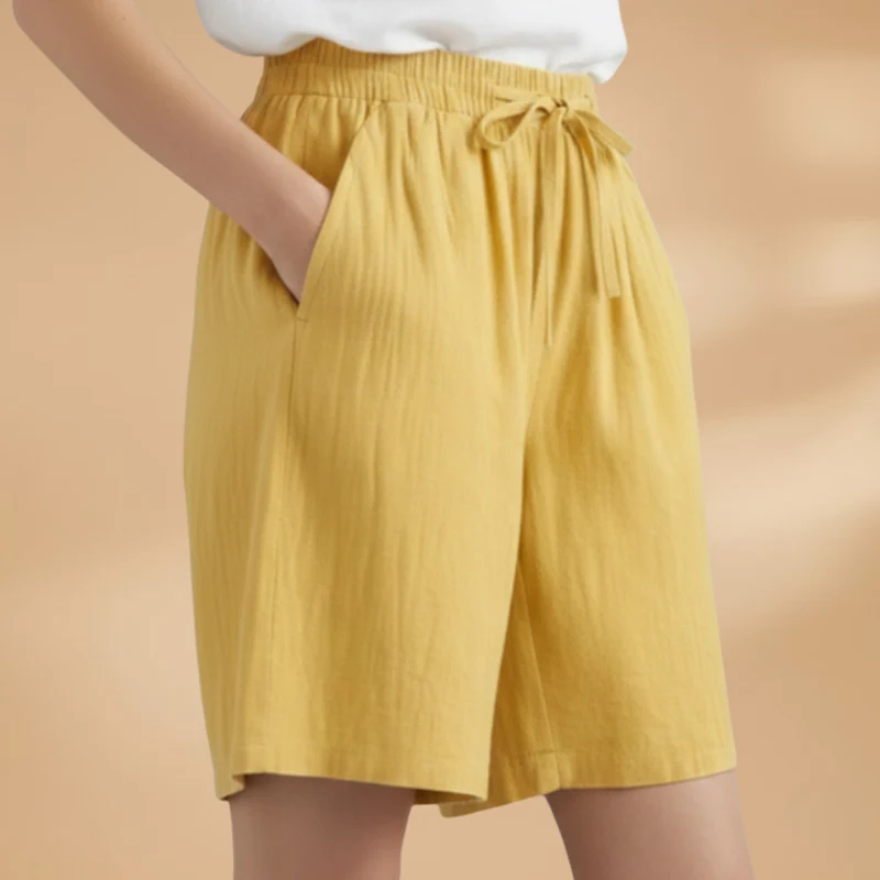 Short au genou femme — pantalon court large à taille froncée | vacances
