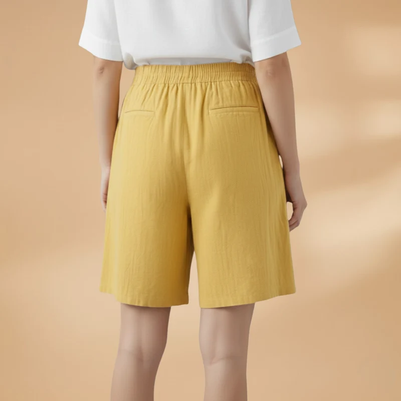 Short au genou femme — pantalon court large à taille froncée | vacances