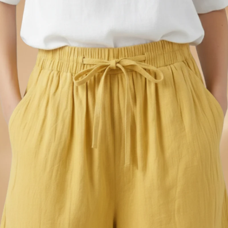Short au genou femme — pantalon court large à taille froncée | vacances