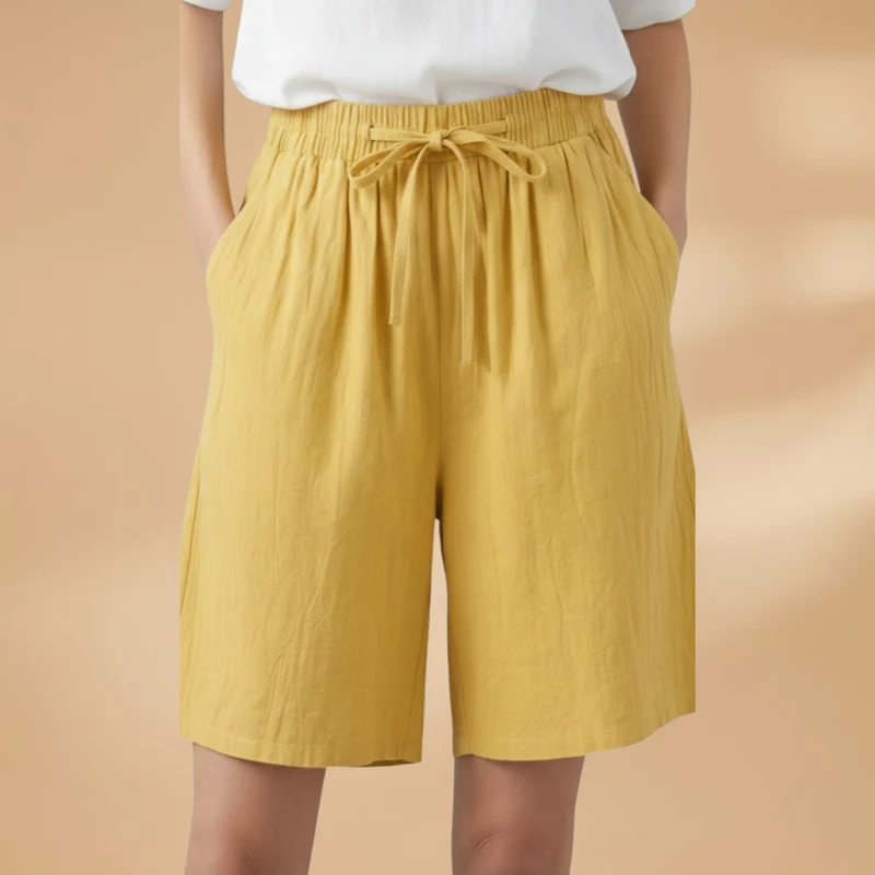 Short au genou femme — pantalon court large à taille froncée | vacances