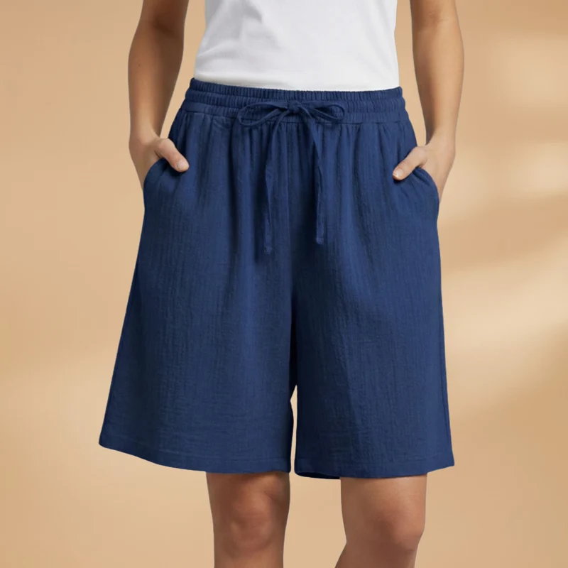 Short au genou femme — pantalon court large à taille froncée | vacances