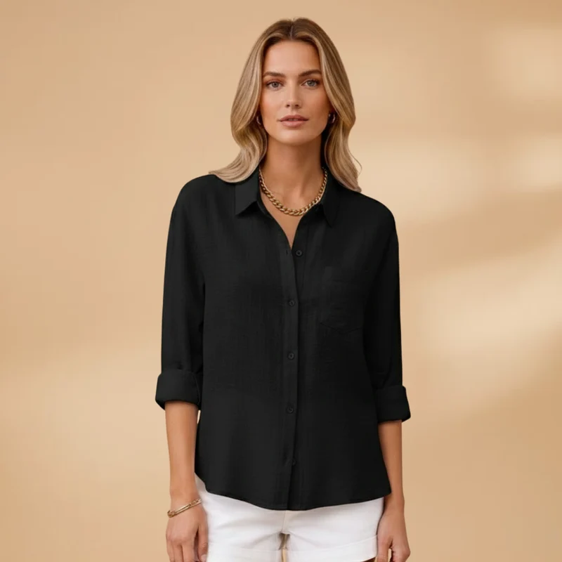 Tunique courte boutonnée femme — top ajusté uni sans poches | vacances