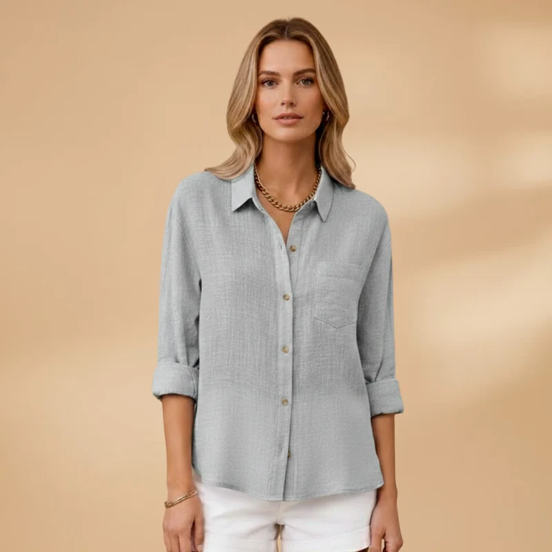 Tunique courte boutonnée femme — top ajusté uni sans poches | vacances