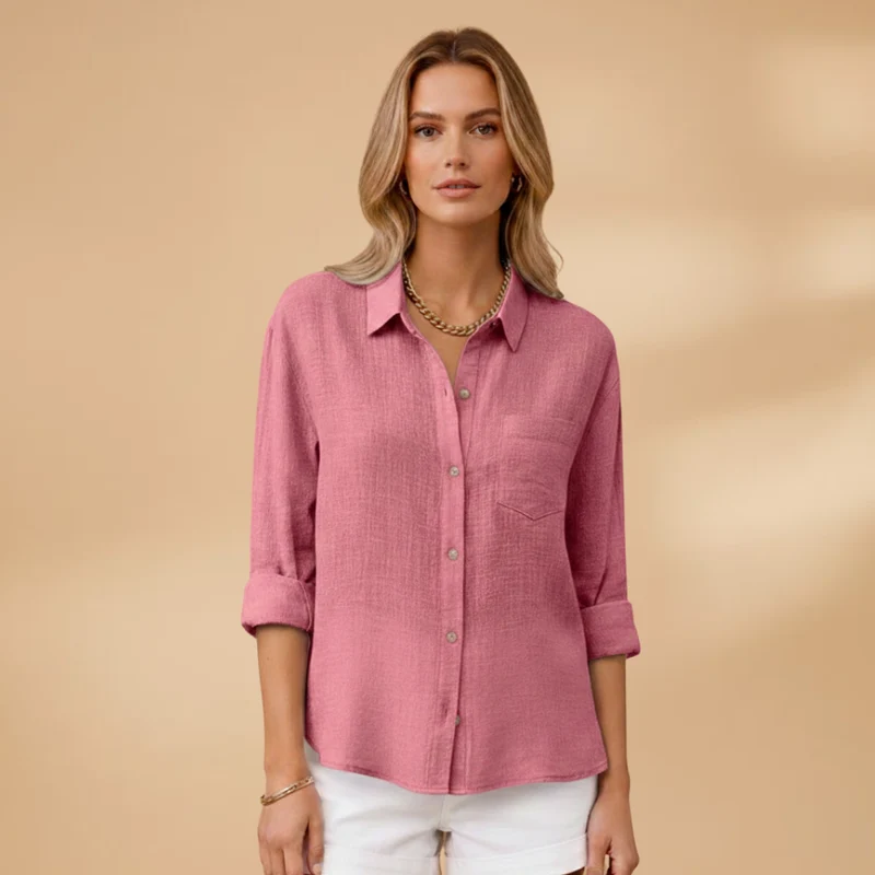Tunique courte boutonnée femme — top ajusté uni sans poches | vacances
