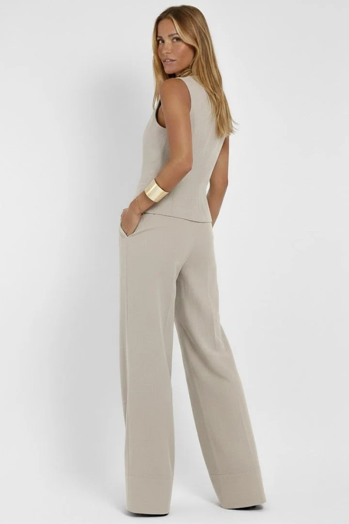 Vêtement deux pièces femme — veston col V et pantalon droit fluide | quotidien