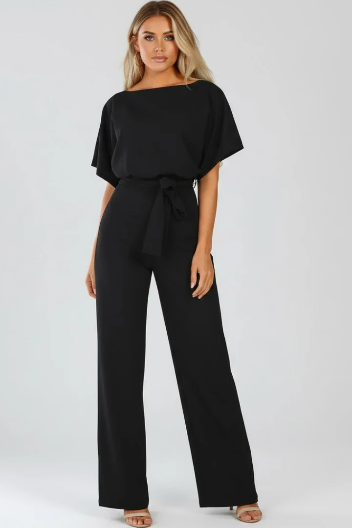 Combinaison pantalon pour femme — modèle évasé uni sans fermeture visible