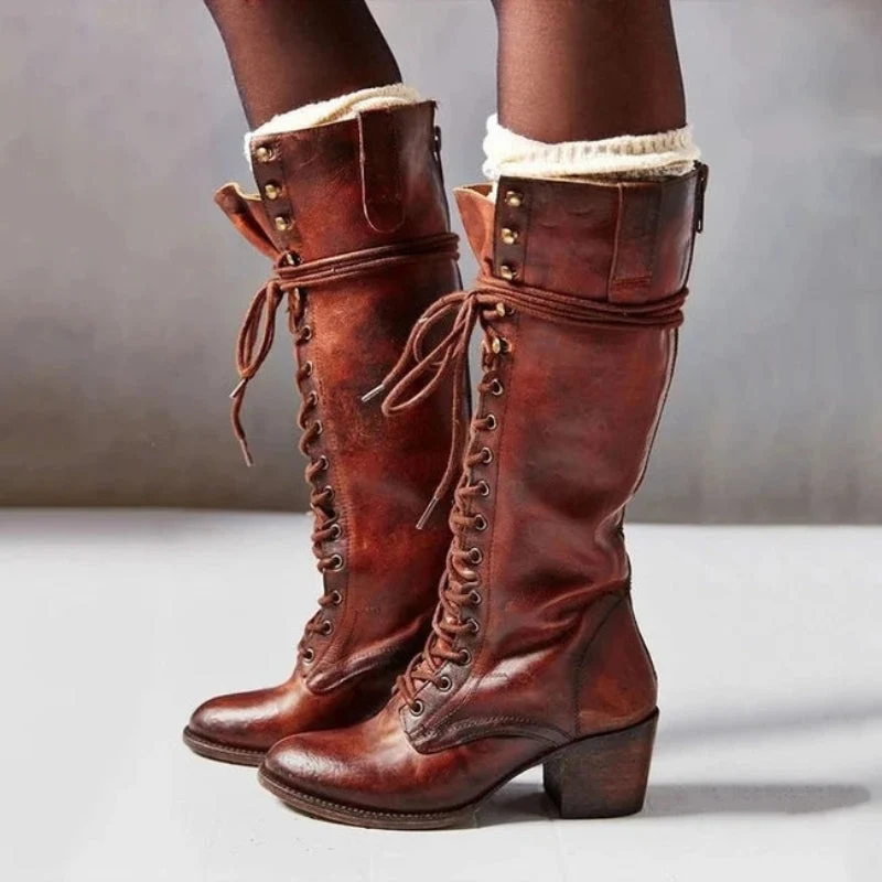 Bottes Montantes à Lacets avec Talon Bloc
