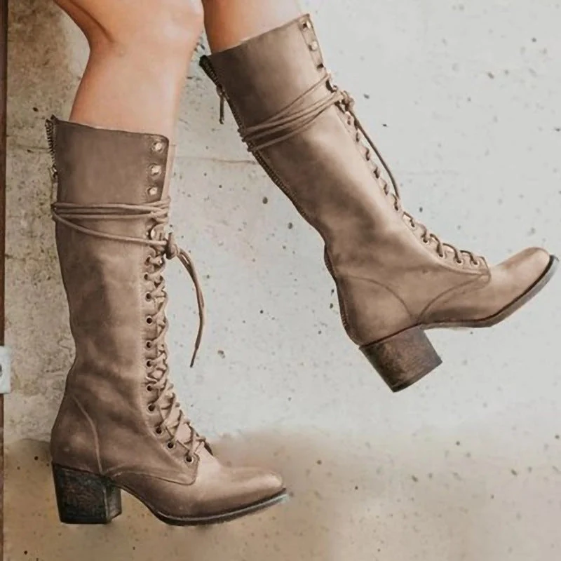 Bottes Montantes à Lacets avec Talon Bloc