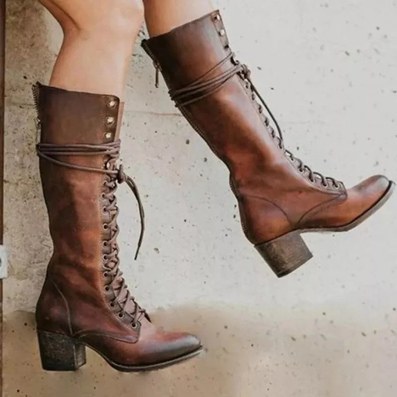 Bottes Montantes à Lacets avec Talon Bloc