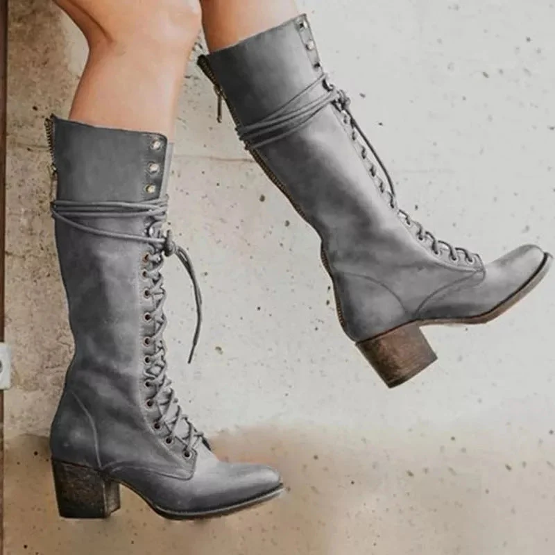 Bottes Montantes à Lacets avec Talon Bloc