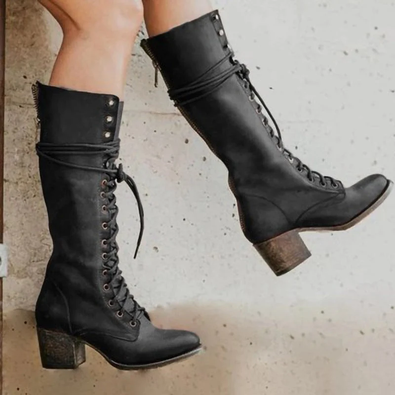Bottes Montantes à Lacets avec Talon Bloc