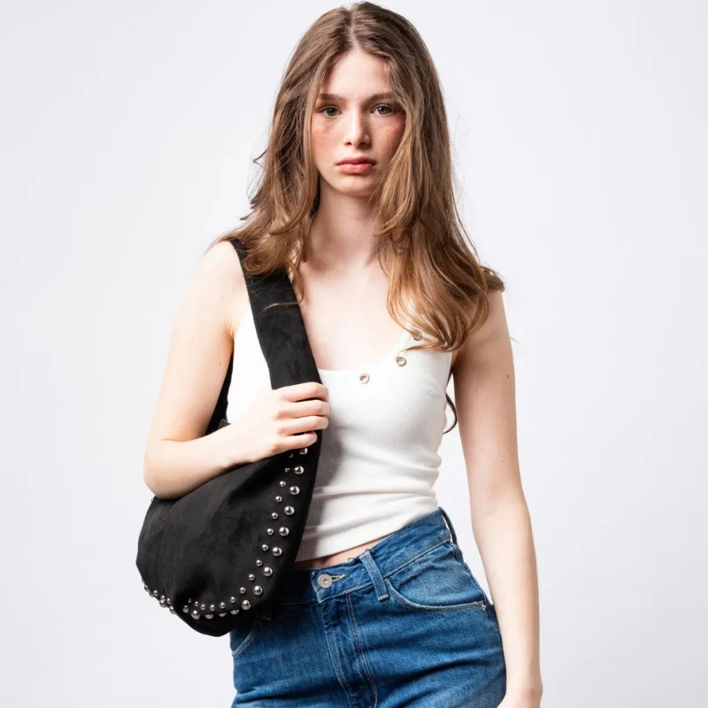 Sac à bandoulière femme avec détails rivets