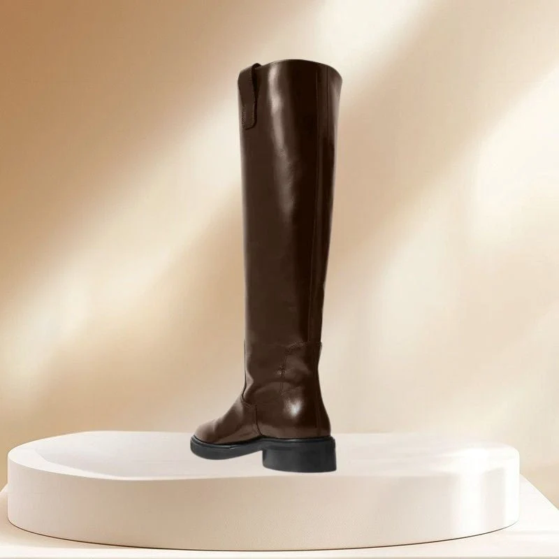 Bottes d’Équitation avec Talon Bas et Design Haut Jusqu’au Genou