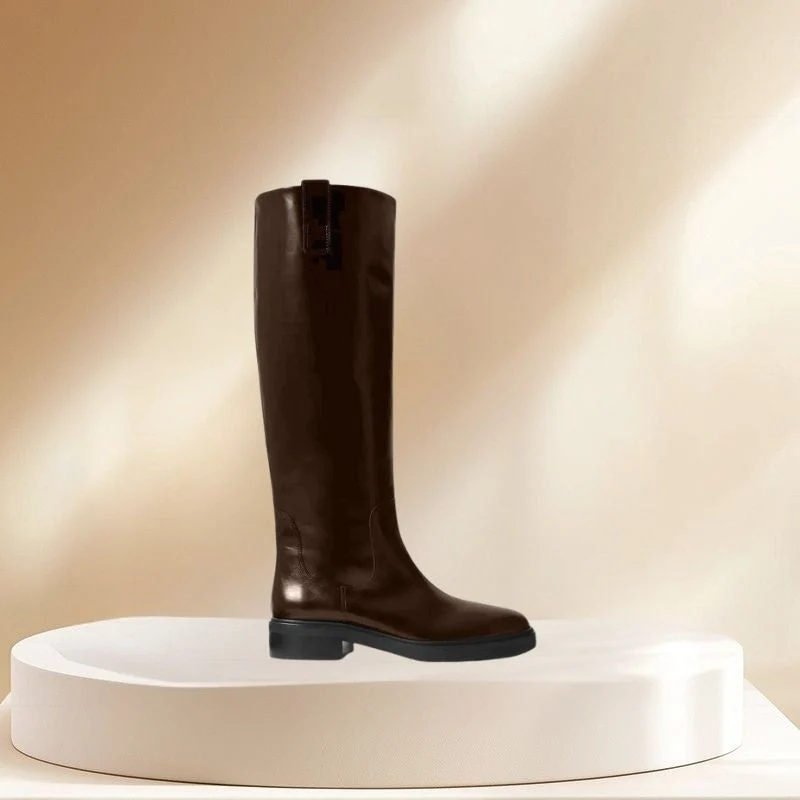 Bottes d’Équitation avec Talon Bas et Design Haut Jusqu’au Genou