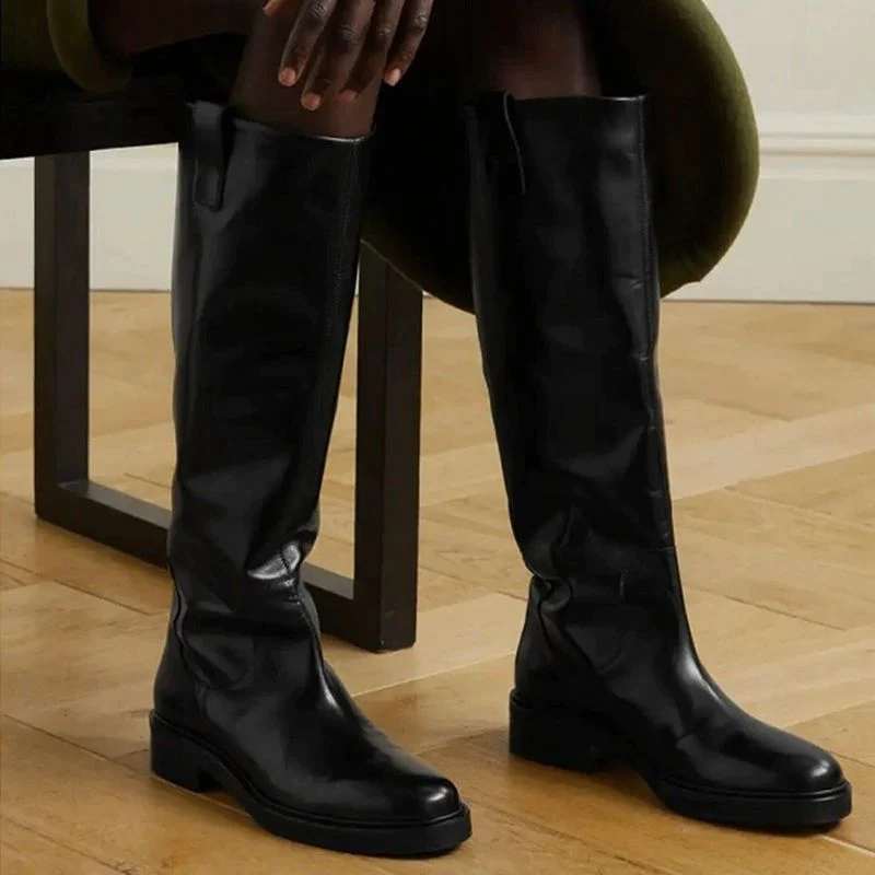 Bottes d’Équitation avec Talon Bas et Design Haut Jusqu’au Genou