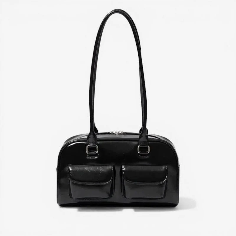 Sac à Main Multi-Poches en Cuir avec Fermeture Zippée et Poignée Pratique