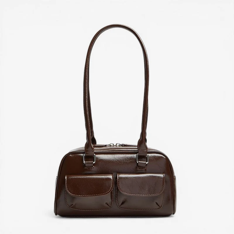 Sac à Main Multi-Poches en Cuir avec Fermeture Zippée et Poignée Pratique