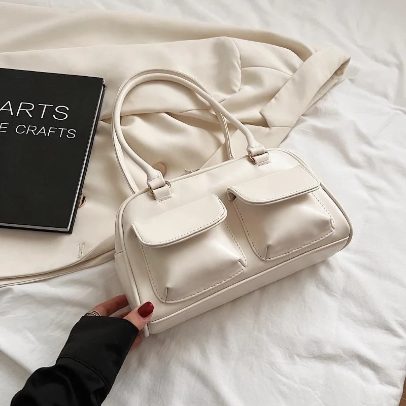 Sac à Main Multi-Poches en Cuir avec Fermeture Zippée et Poignée Pratique