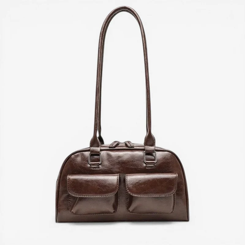 Sac à Main Multi-Poches en Cuir avec Fermeture Zippée et Poignée Pratique