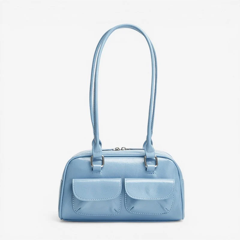 Sac à Main Multi-Poches en Cuir avec Fermeture Zippée et Poignée Pratique