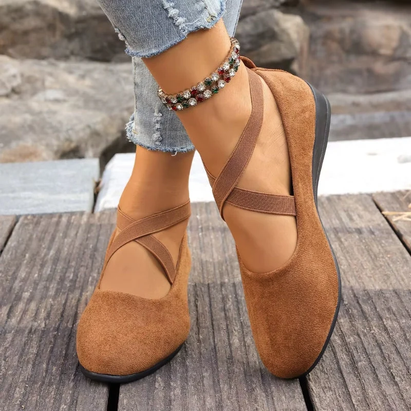 Chaussures plates à bout rond pour femmes avec brides croisées