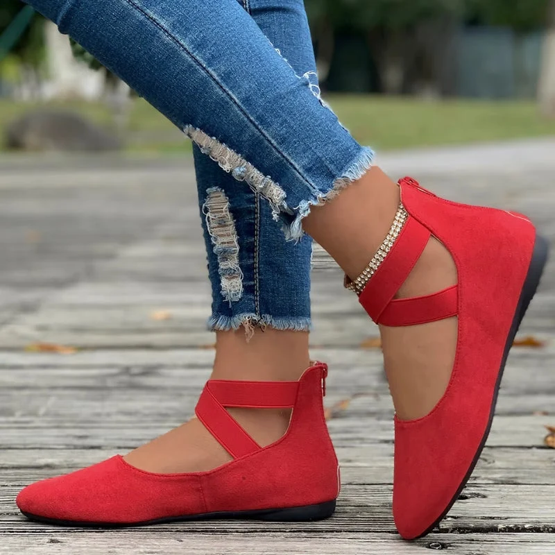 Chaussures plates à bout rond pour femmes avec brides croisées