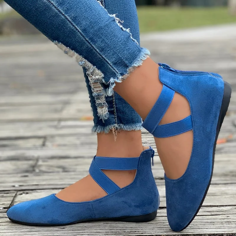 Chaussures plates à bout rond pour femmes avec brides croisées