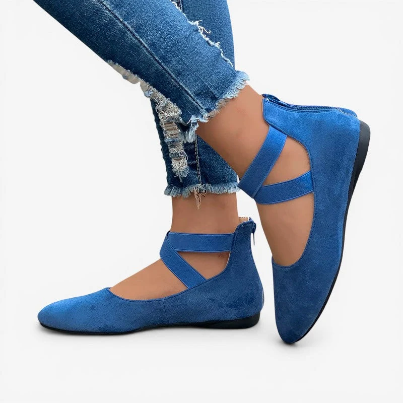 Chaussures plates à bout rond pour femmes avec brides croisées
