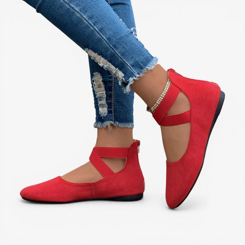 Chaussures plates à bout rond pour femmes avec brides croisées
