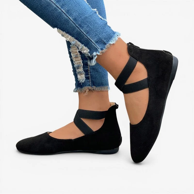 Chaussures plates à bout rond pour femmes avec brides croisées