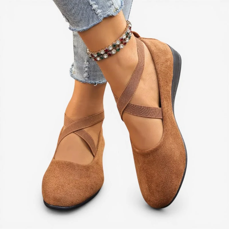 Chaussures plates à bout rond pour femmes avec brides croisées