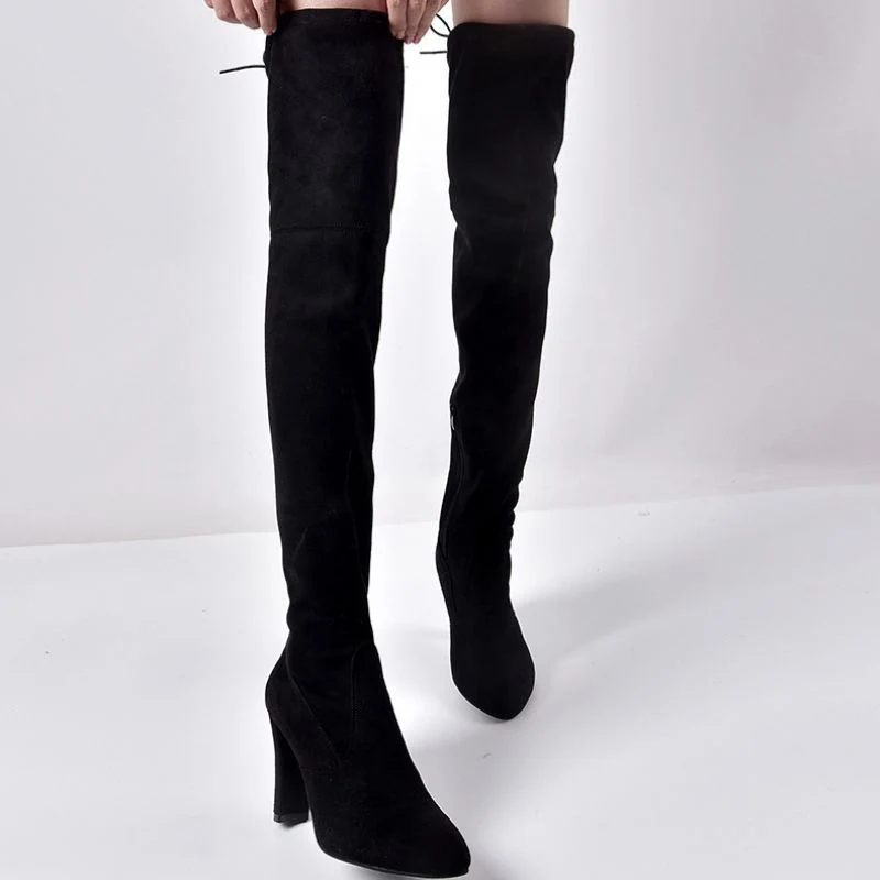 Bottes au-dessus du genou avec talon haut et fermeture éclair latérale
