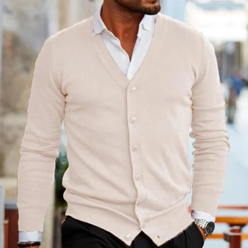 Cardigan homme manches longues col V boutonné
