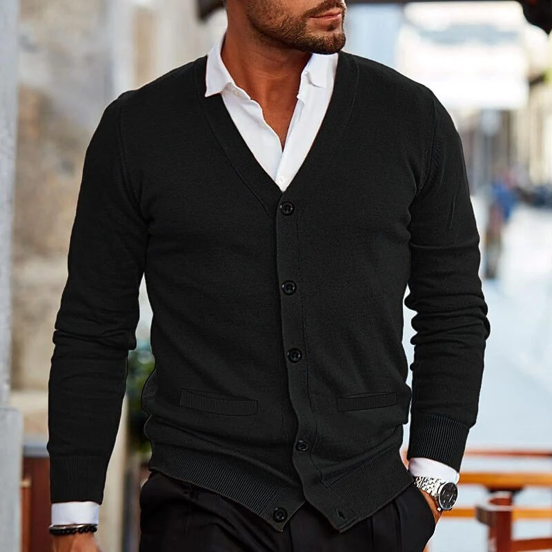 Cardigan homme manches longues col V boutonné